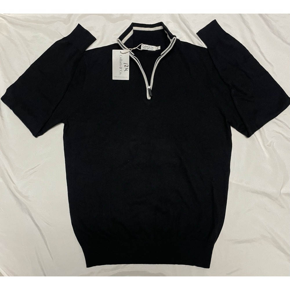 Collars & Co Mens Luxury Touch Cotton Cashmere Quarter Zip Sweater Black Small
